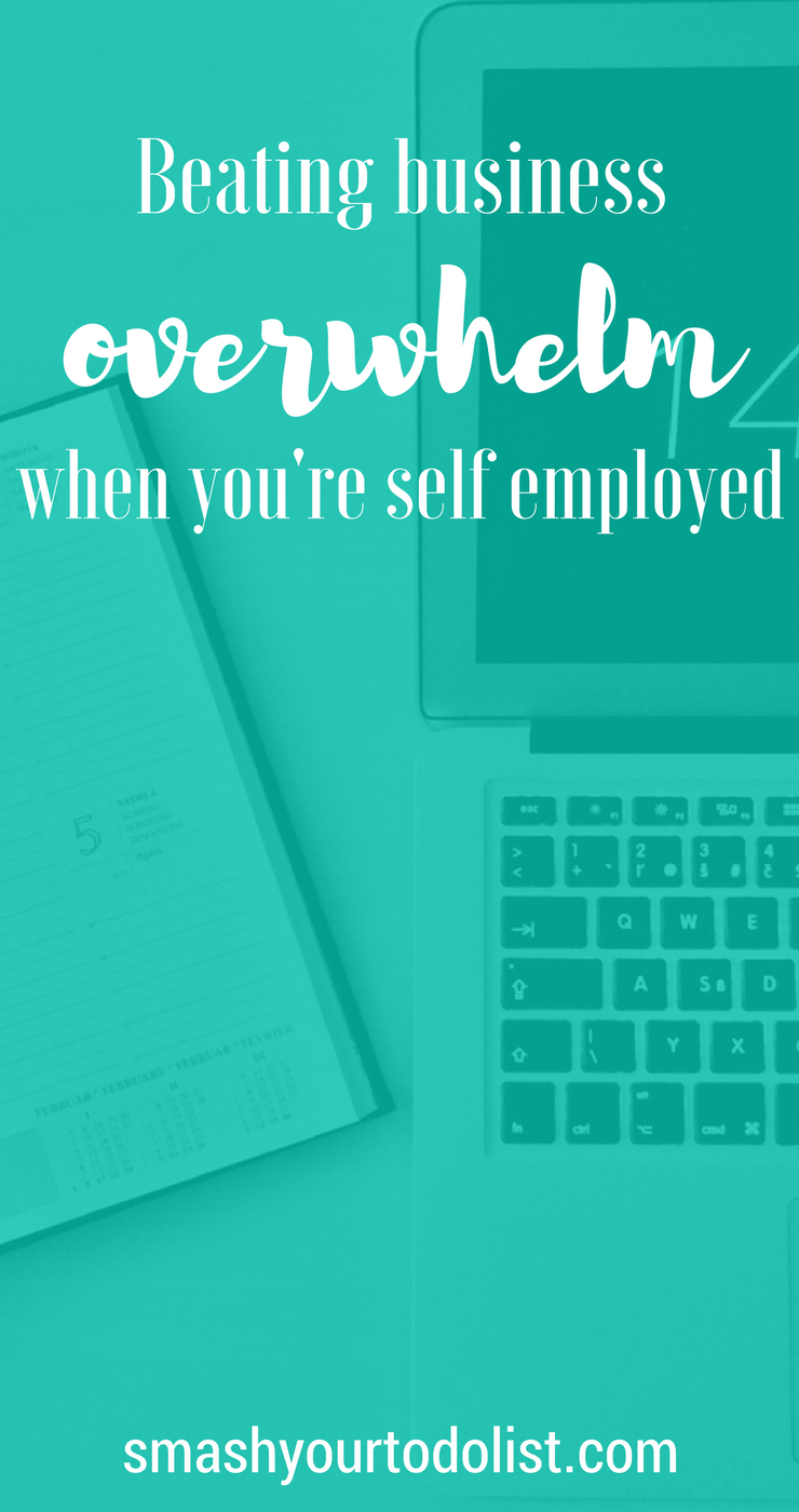 Beating business overwhelm when you're self employed can be achieved by following these easy productivity tips. | Small business owner | entrepreneur | online business | productivity planning | stay focused | start up company | girl boss | motivational 
